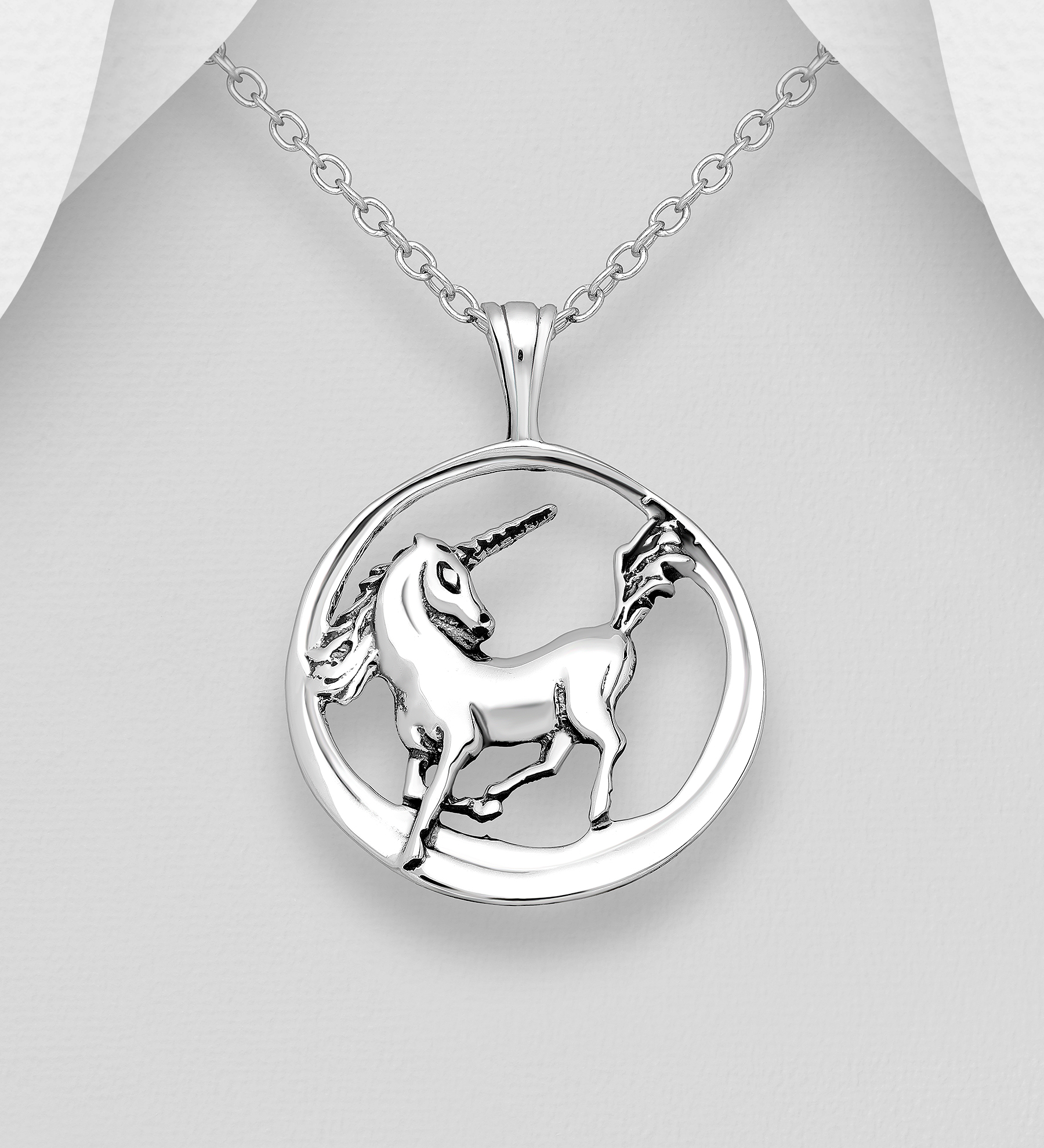 Wholesale 925 Sterling Silver Oxidized Unicorn Pendant - SKU #42-138