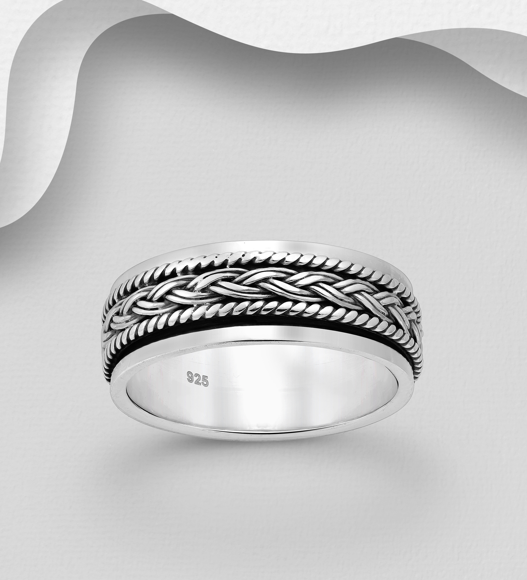 Wholesale 925 Sterling Silver Oxidized Weave Spin Band Ring, 7 mm Wide - SKU #139-160