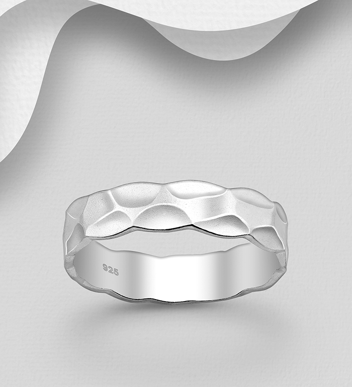 Wholesale 925 Sterling Silver Hammered Band Ring, 4 mm Wide - SKU #706-455