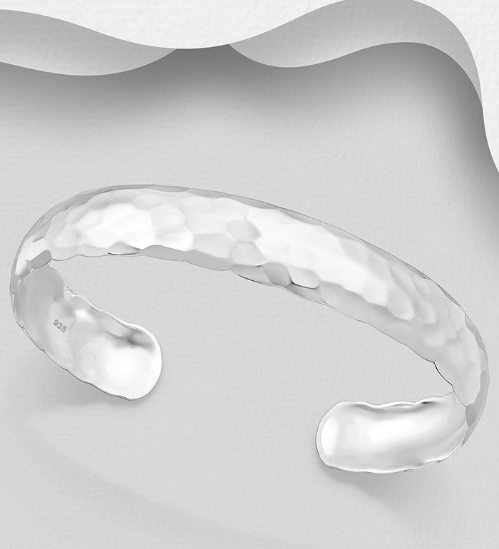 Wholesale 925 Sterling Silver Hammered Cuff Bracelet - SKU #706-2077