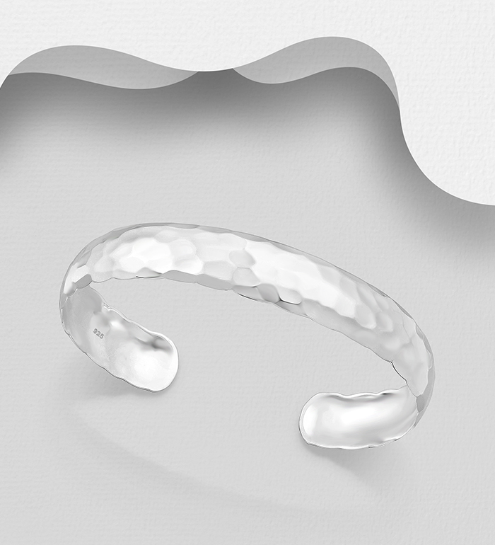 Wholesale 925 Sterling Silver Hammered Cuff Bracelet - SKU #706-2077