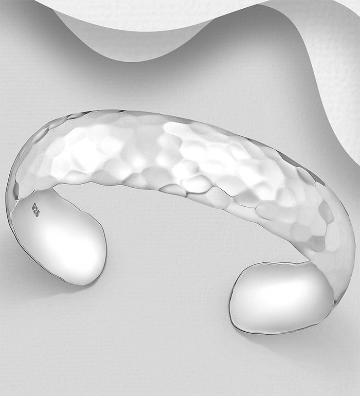 Wholesale 925 Sterling Silver Hammered Cuff Bracelet - SKU #706-2078