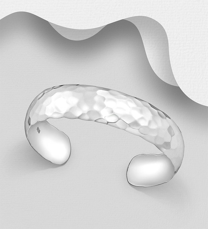 Wholesale 925 Sterling Silver Hammered Cuff Bracelet - SKU #706-2078