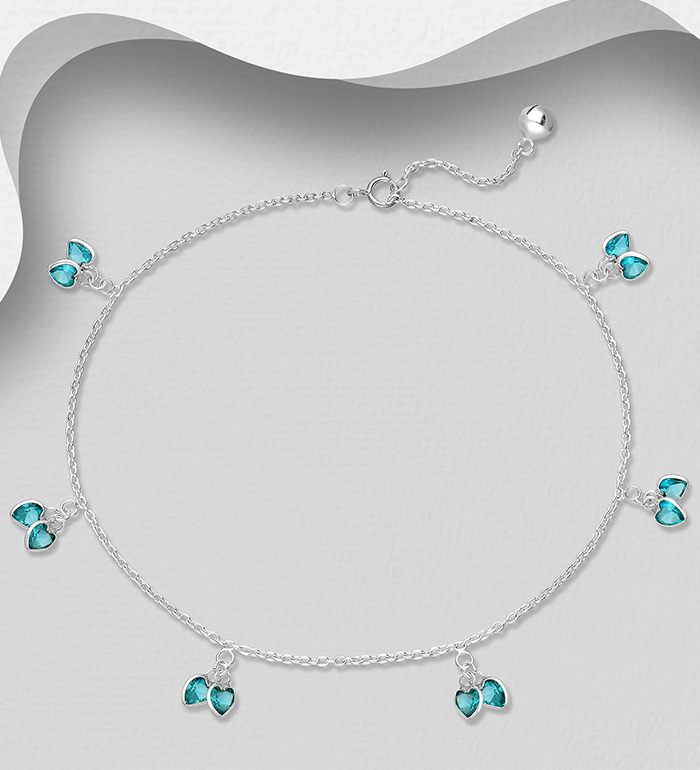 Wholesale 925 Sterling Silver CZ & Heart Anklet - SKU #222-80