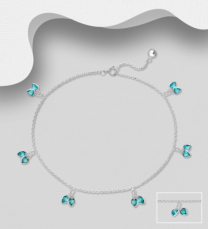 Wholesale 925 Sterling Silver CZ & Heart Anklet - SKU #222-80