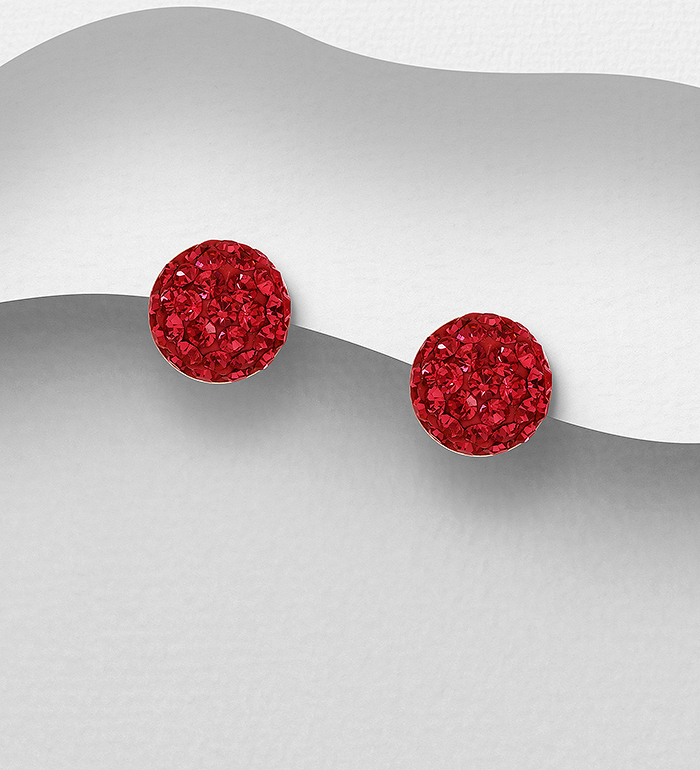 Wholesale 925 Sterling Silver Push-Back Earrings, Decorated with Various Colors of Crystal Glass - SKU #755-295