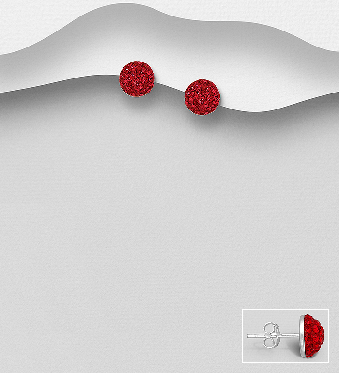 Wholesale 925 Sterling Silver Push-Back Earrings, Decorated with Various Colors of Crystal Glass - SKU #755-295
