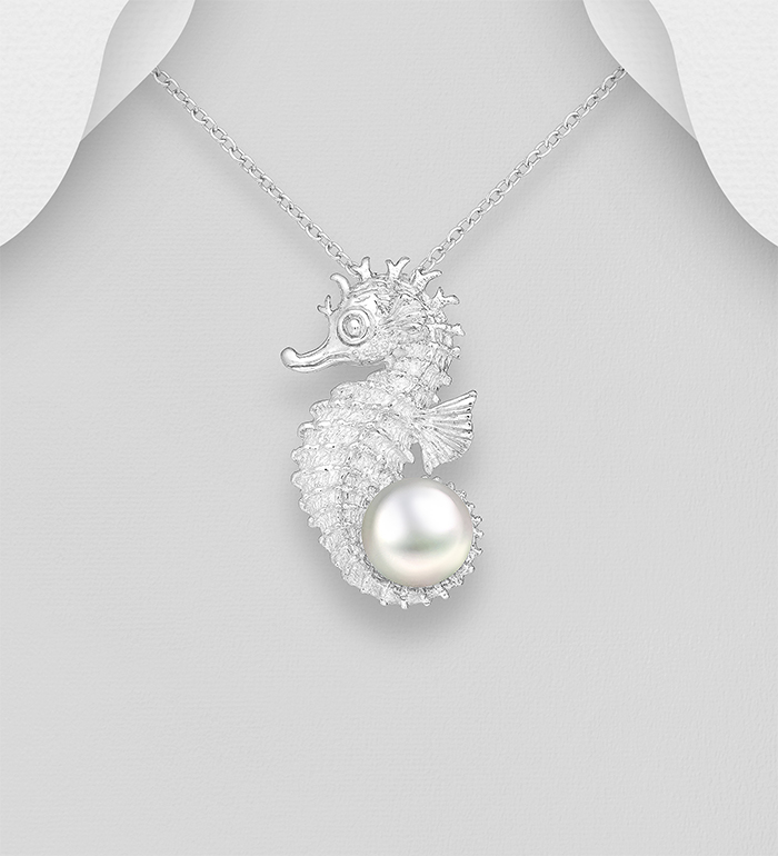 Wholesale 925 Sterling Silver Seahorse Pendant Decorated With Fresh Water Pearl - SKU #382-602