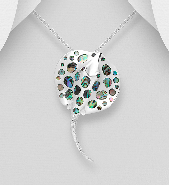 Wholesale 925 Sterling Silver Spotted Stingray Pendant Decorated with Shell - SKU #473-974