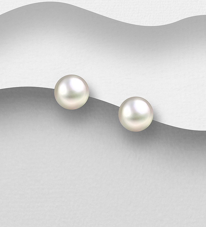 Wholesale 925 Sterling Silver Push-Back Earrings, Decorated with 7-7.5 mm Diameter AAA Freshwater Pearls - SKU #515-305AAA