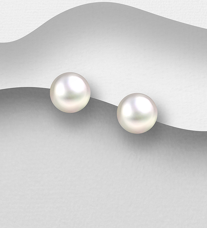 Wholesale 925 Sterling Silver Push-Back Earrings, Decorated with 8-8.5 mm Diameter AAA Freshwater Pearls - SKU #515-306AAA