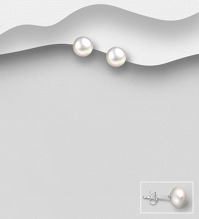 Wholesale 925 Sterling Silver Push-Back Earrings, Decorated with 8-8.5 mm Diameter AAA Freshwater Pearls - SKU #515-306AAA