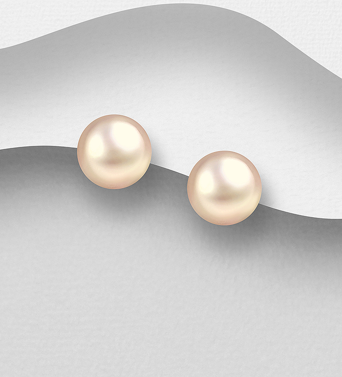 Wholesale 925 Sterling Silver Push-Back Earrings, Decorated with 9-9.5 mm Diameter AAA Freshwater Pearls - SKU #515-307AAA