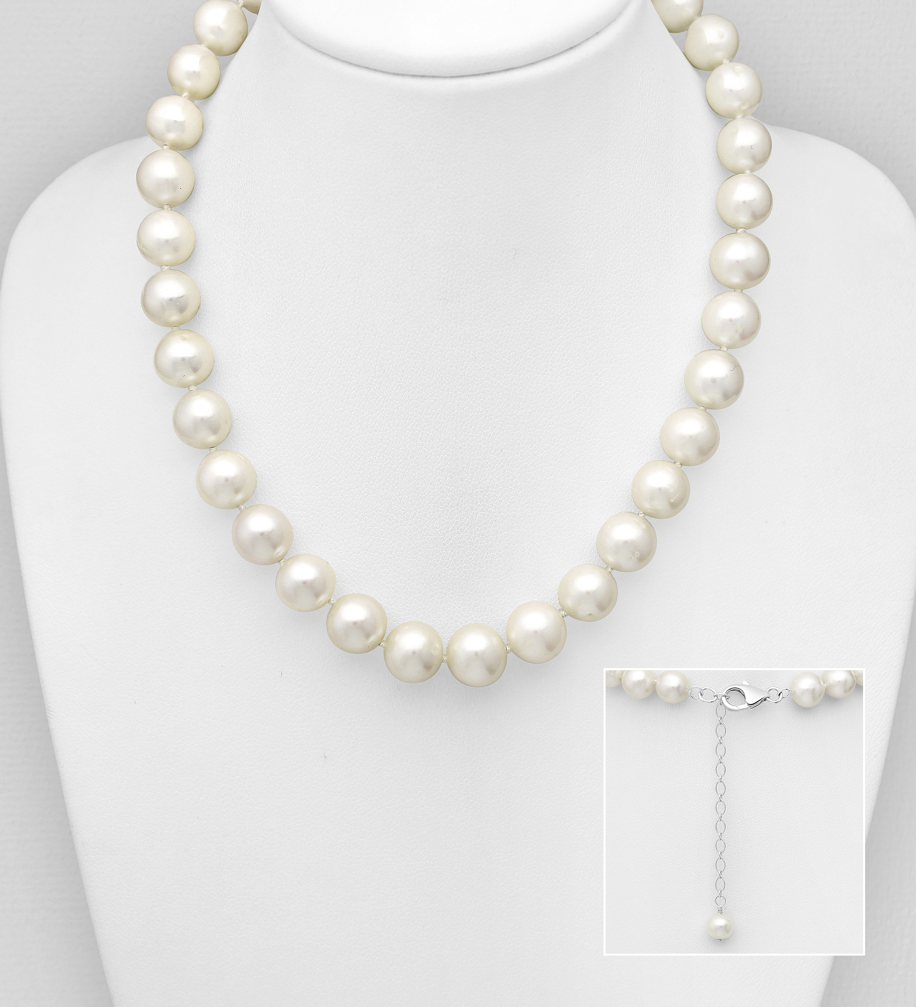 Wholesale 925 Sterling Silver Necklace, Beaded with 9-10 mm Diameter AA+ Freshwater Pearls - SKU #513-131AAX