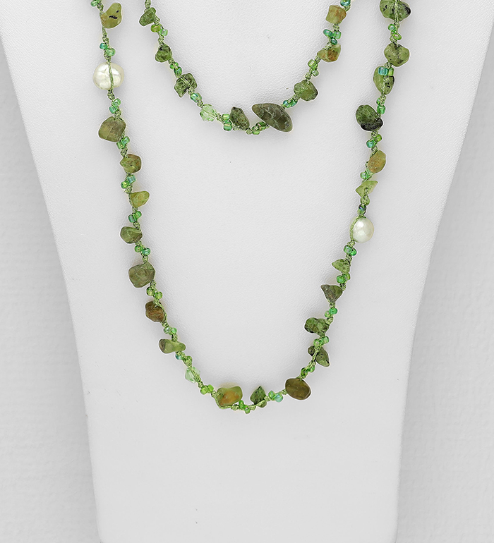 Wholesale Japanese silk cord Necklace, Beaded w/ various Gemstone, Freshwater Pearls and Seed Beads - SKU #727-790