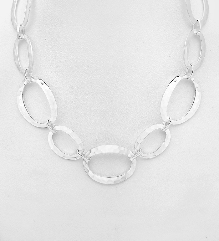 Wholesale 925 Sterling Silver Hammered Oval Links Necklace - SKU #706-6601
