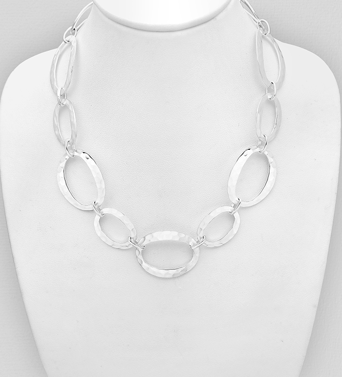 Wholesale 925 Sterling Silver Hammered Oval Links Necklace - SKU #706-6601