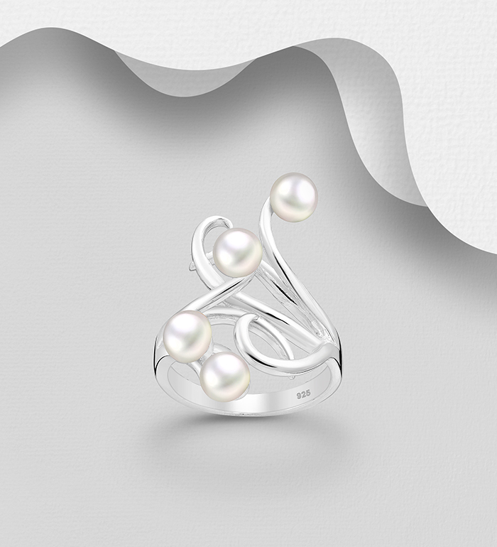 Wholesale 925 Sterling Silver Ring Decorated With Fresh Water Pearl - SKU #382-907