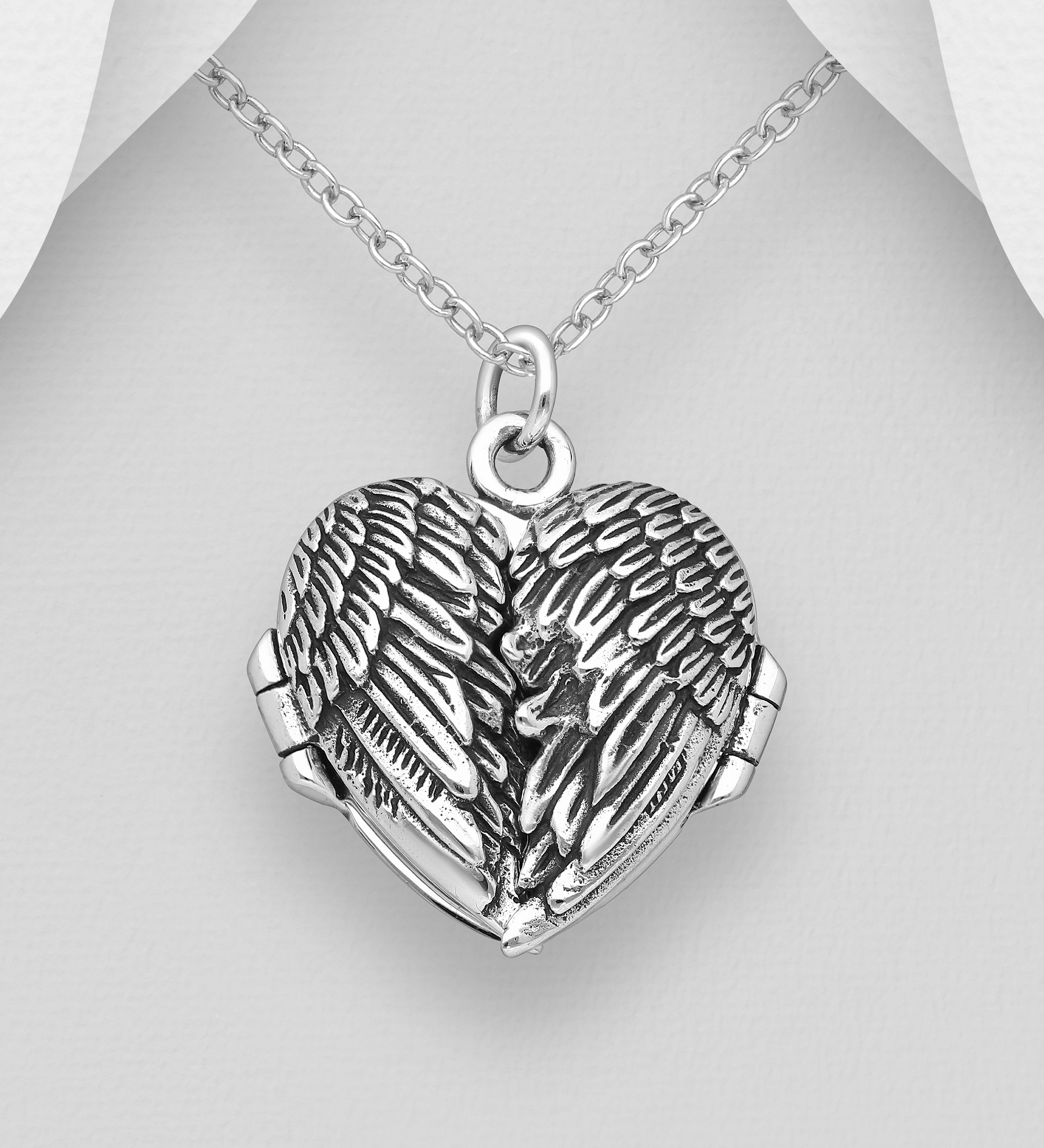 Wholesale 925 Sterling Silver Heart Shape Angel Wings Locket Pendant - SKU #706-6909