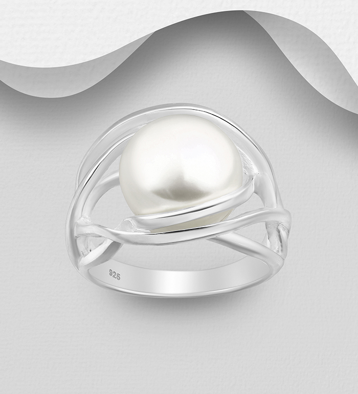 Wholesale 925 Sterling Silver Ring Decorated with Freshwater Pearl - SKU #382-1069