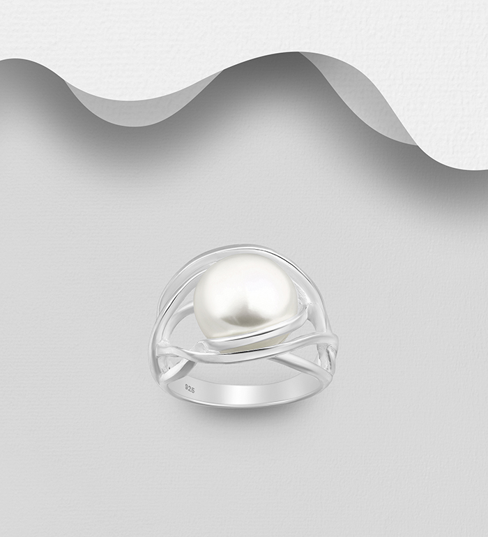 Wholesale 925 Sterling Silver Ring Decorated with Freshwater Pearl - SKU #382-1069