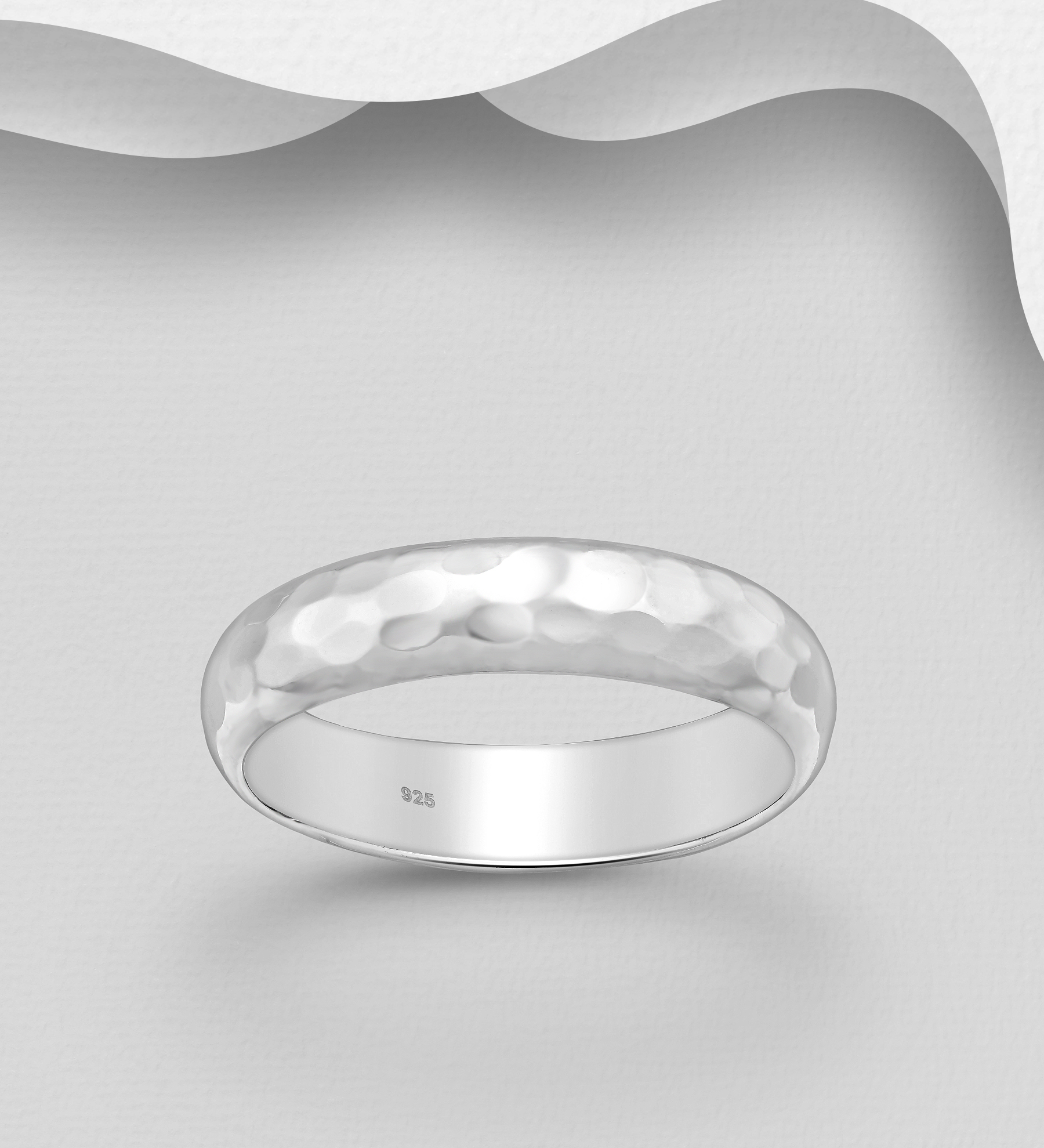 Wholesale 925 Sterling Silver Hammered Band Ring, 5 mm Wide - SKU #706-8444