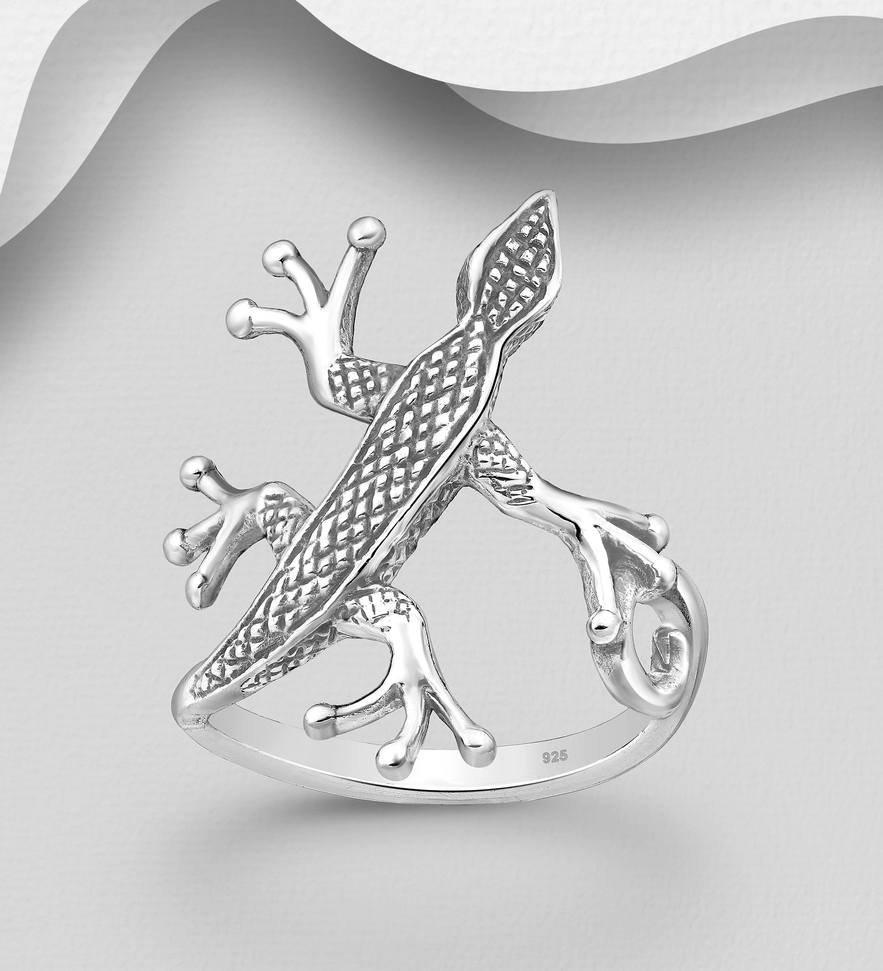 Wholesale 925 Sterling Silver Lizard, Gecko Ring - SKU #706-9982