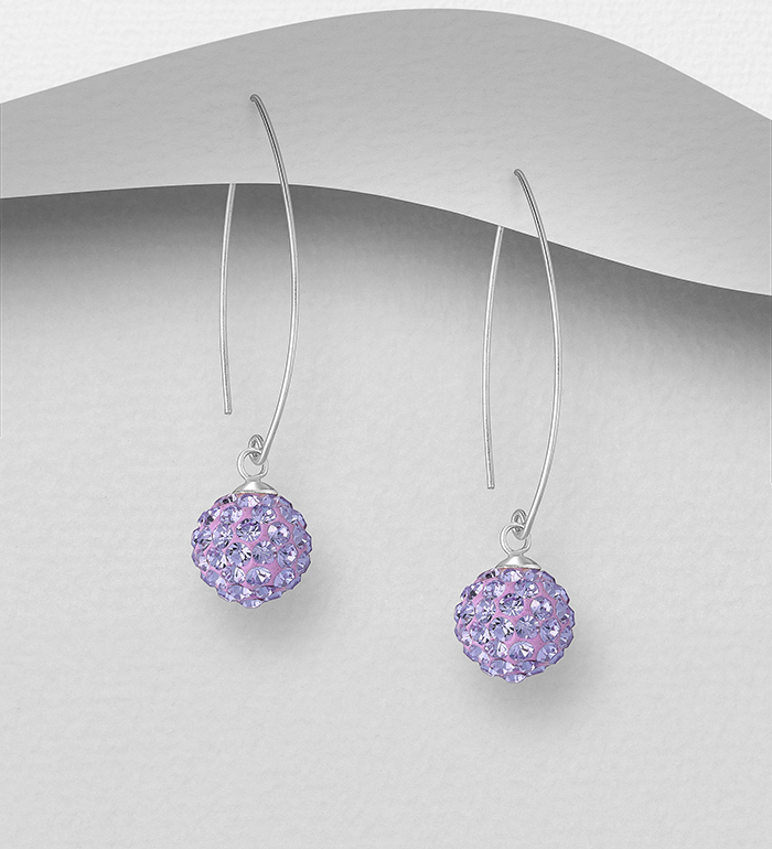 Wholesale 925 Sterling Silver Hook Earrings, Decorated with Various Colors of Crystal Glass - SKU #578-657