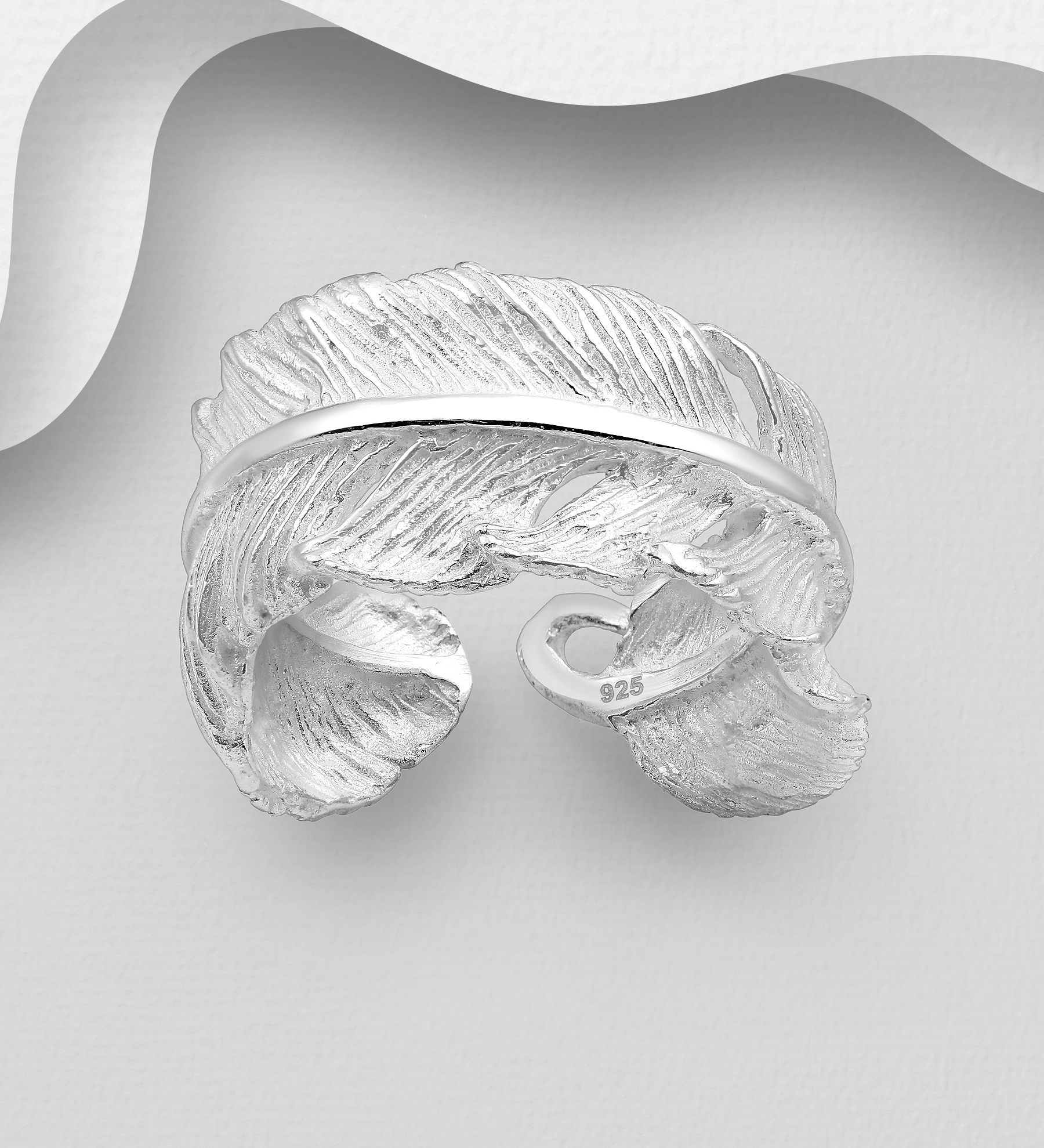 Wholesale 925 Sterling Silver Adjustable Feather Ring - SKU #706-9066