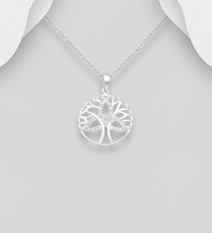 Wholesale 925 Sterling Silver Celtic Trinity and Tree of Life Pendant, Decorated with CZ Simulated Diamonds - SKU #701-6110