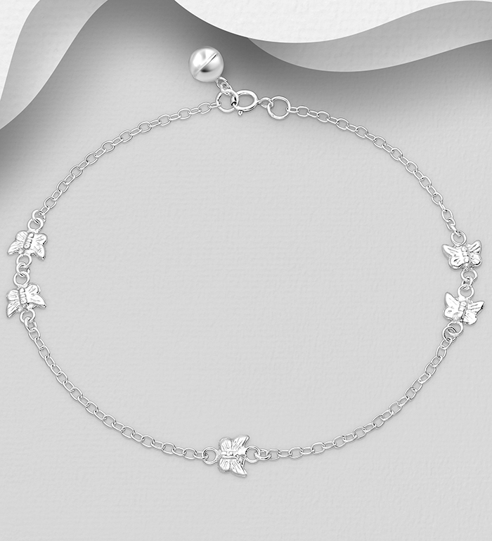 Wholesale 925 Sterling Silver Butterfly Anklet - SKU #90-257