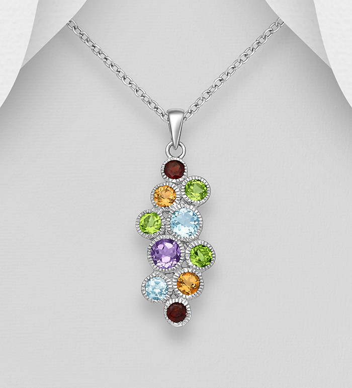 La Preciada - Wholesale 925 Sterling Silver Pendant, Decorated with Various Gemstones. Gemstone Colors may Vary. - SKU #1181-943