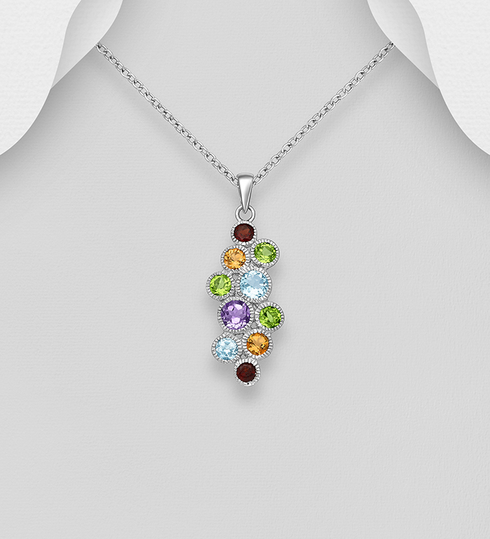 La Preciada - Wholesale 925 Sterling Silver Pendant, Decorated with Various Gemstones. Gemstone Colors may Vary. - SKU #1181-943