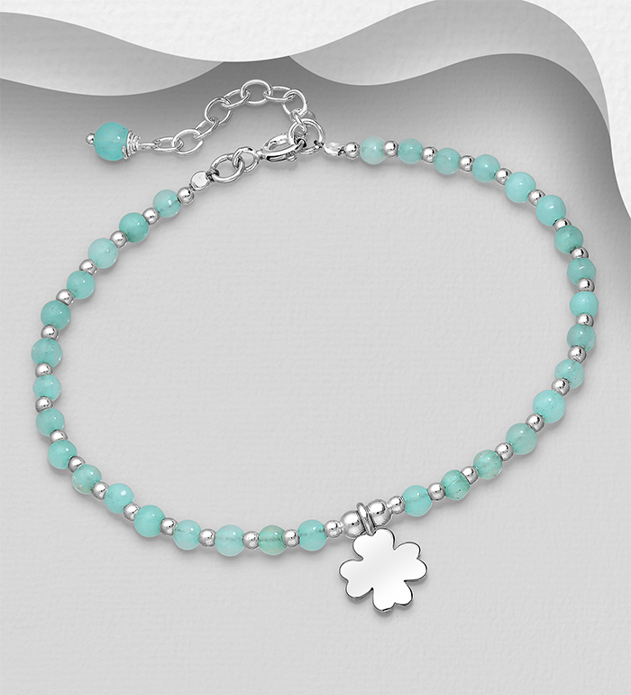 Wholesale 925 Sterling Silver Clover Bracelet, Beaded with Various Gemstones - SKU #781-2947