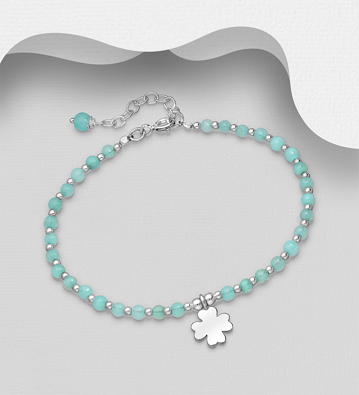 Wholesale 925 Sterling Silver Clover Bracelet, Beaded with Various Gemstones - SKU #781-2947