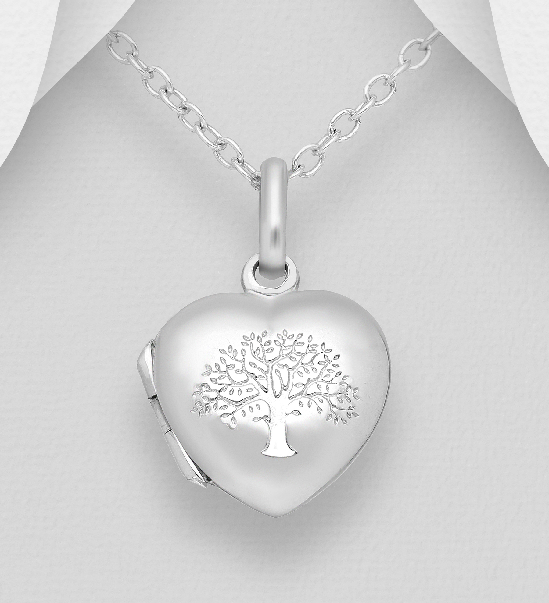 Wholesale 925 Sterling Silver Heart and Tree of Life Locket Pendant - SKU #706-13427